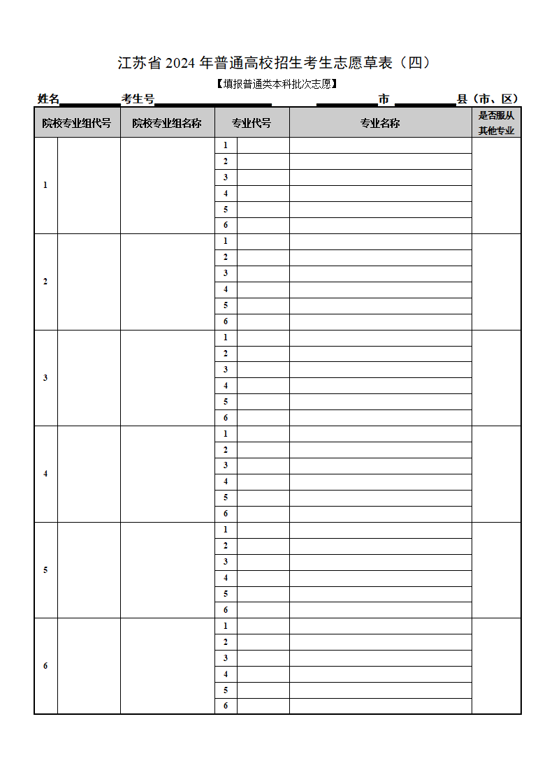 2024高考志愿表样本图片（看已经填写好的模板）