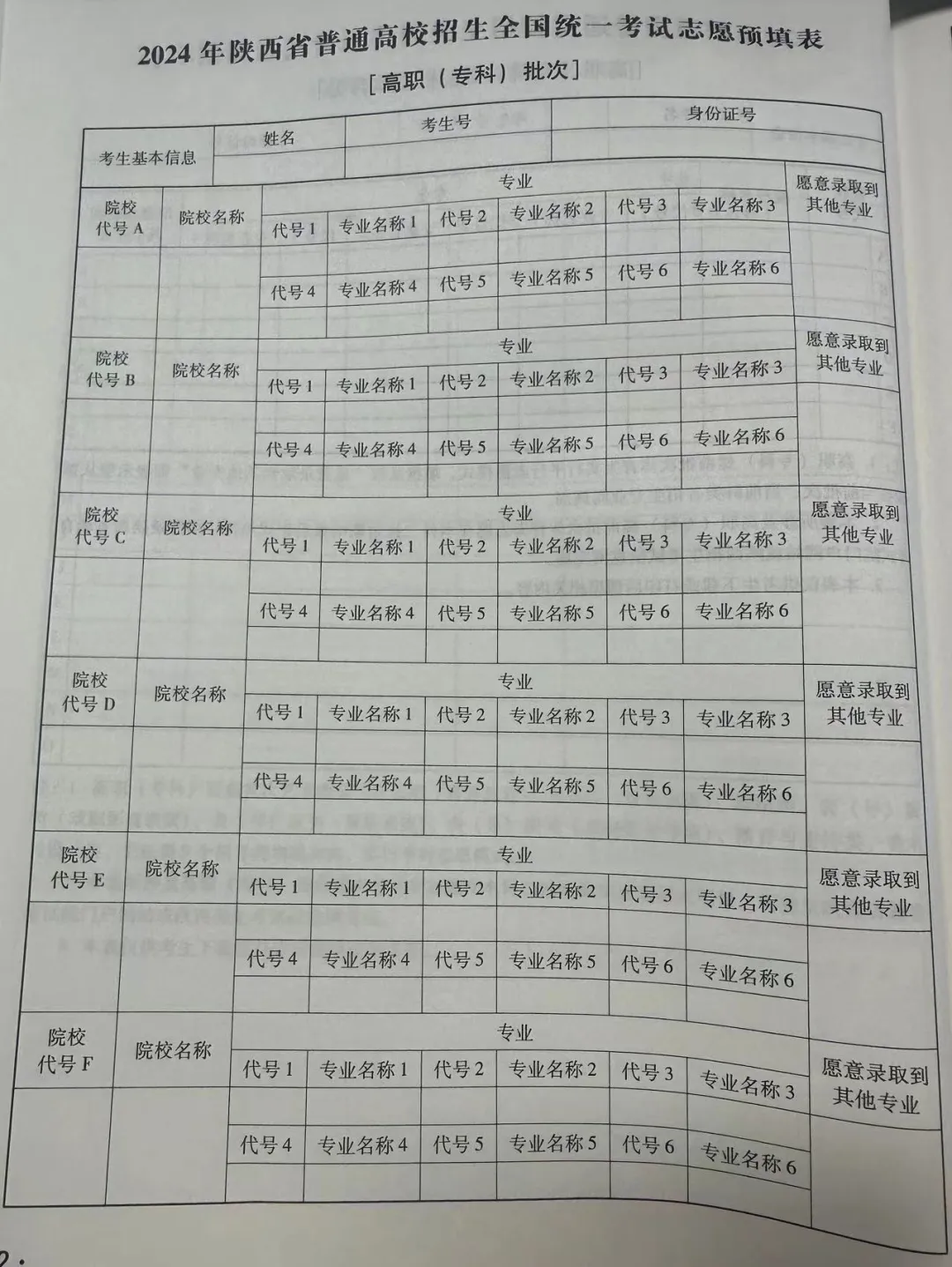 2024高考志愿表样本图片（看已经填写好的模板）